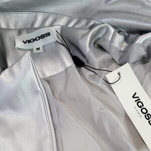 Vigoss statement silver jacket shimmery metallic faux-leather single button